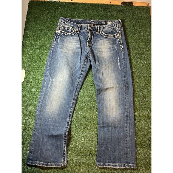 Miss Me Easy Capri Distressed Denim Women’s 30x25.5 Embellished Y2K Jeans - Picture 3 of 11